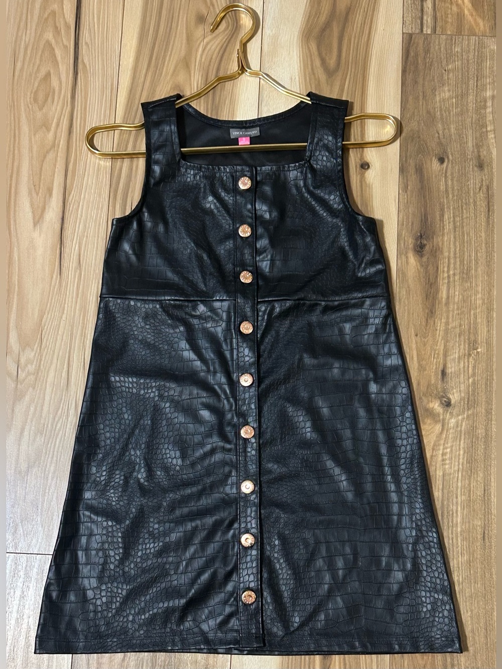Like New Vince Camuto Black Faux Leather Button-Front Kids Dress Size 12 Kids